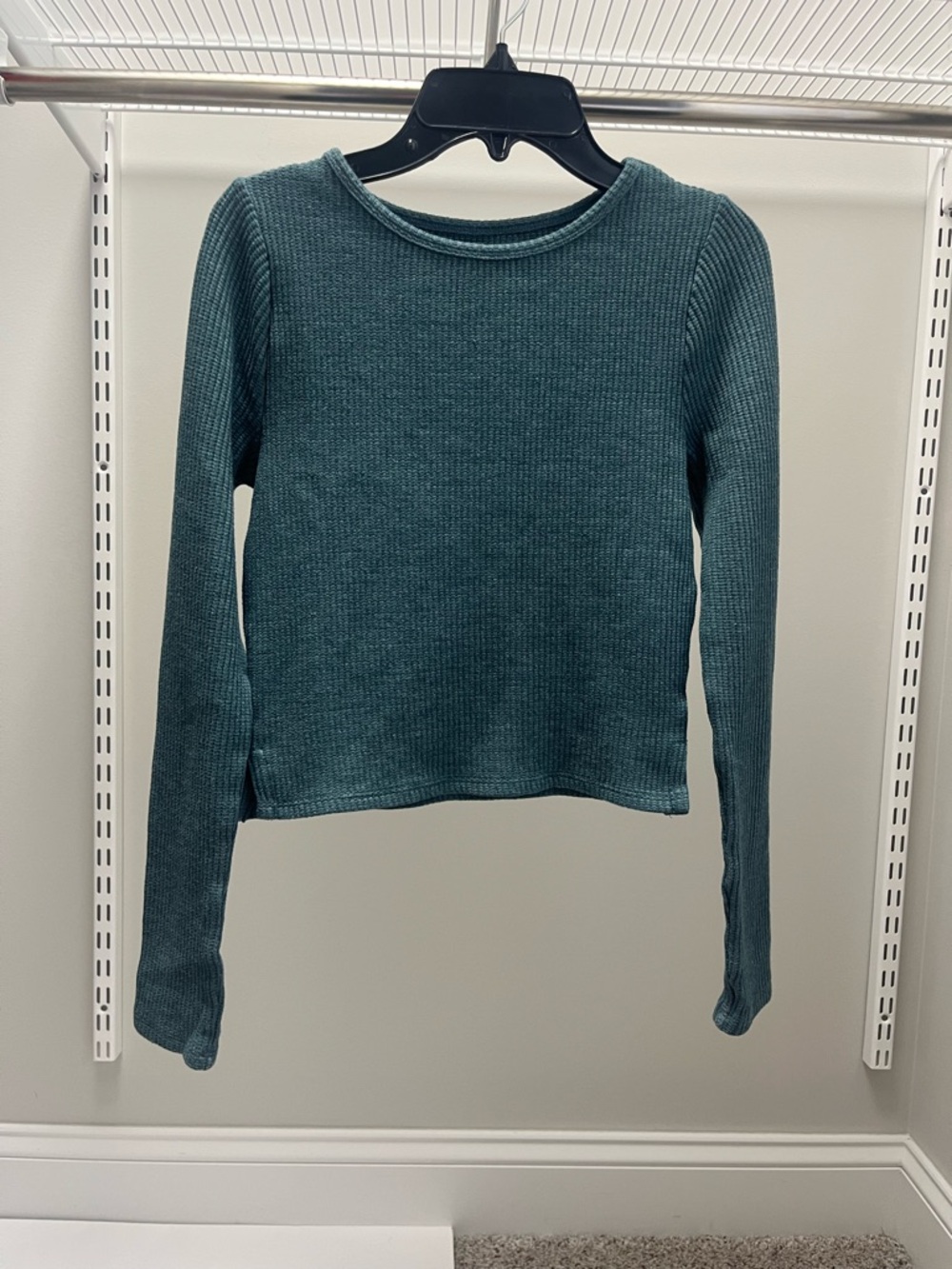 PacSun Teal Ribbed Long Sleeve Semi-Crop Top